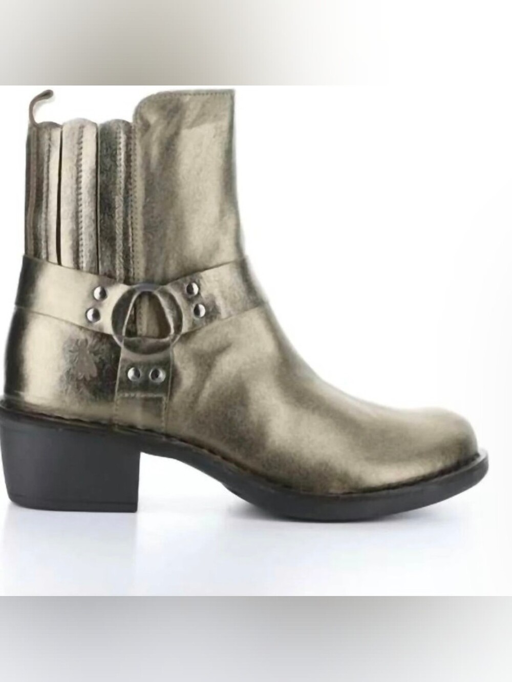 FLY LONDON NWT Women's Round Toe Harness Ankle Boot Metallic 7.5-8/38